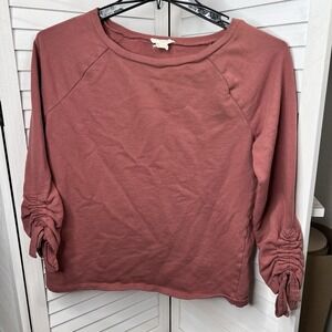 Loft Outlet Lounge Pullover Sweatshirt Size S Crewneck Ruched Cuffs Rust Colored